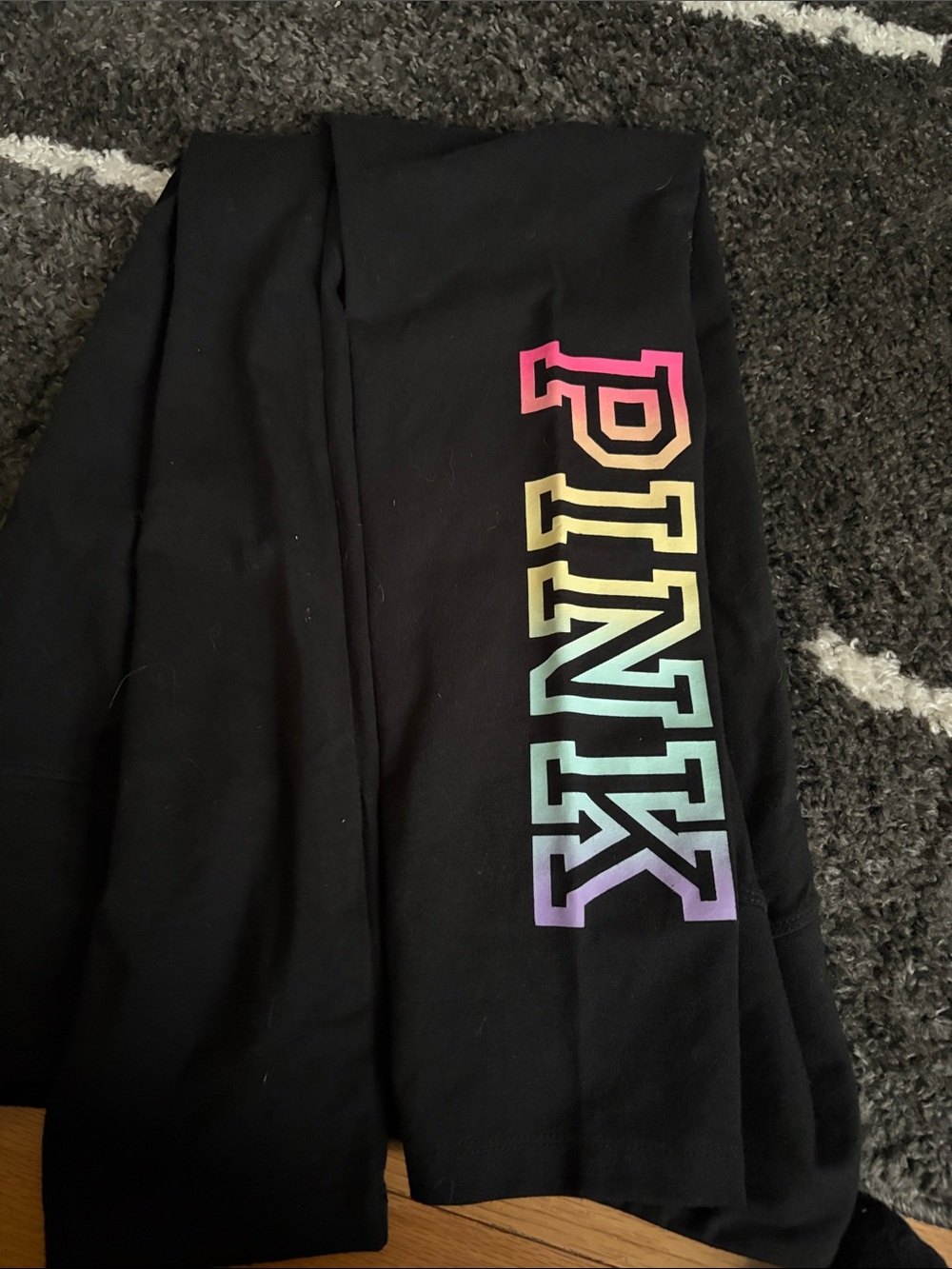 NEW PINK Victoria's Secret Black Leggings with Rainbow PINK Logo - Picture 6 of 6
